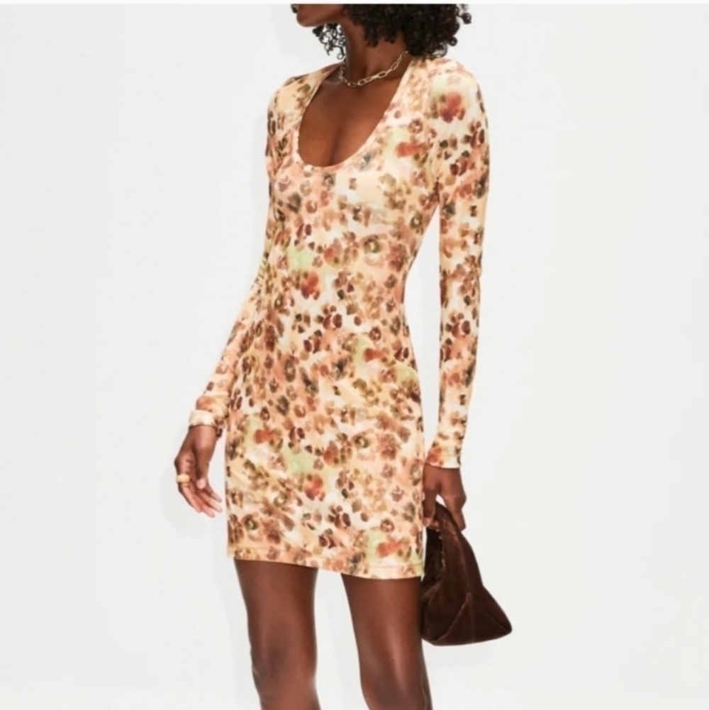 Nanushka Cathleen Mini Dress Bodycon Long sleeve Ribbed Animal Print Size Medium